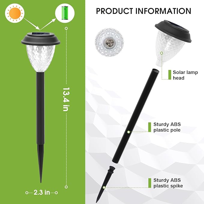 GOODFOEVER Solar Pathway Lights Outdoor, 16 Pack Solar Powered Garden Lights Waterproof, Auto On/Off Solar Yard Light for Lawn Patio Walkway Driveway Decor Landscape Lighting