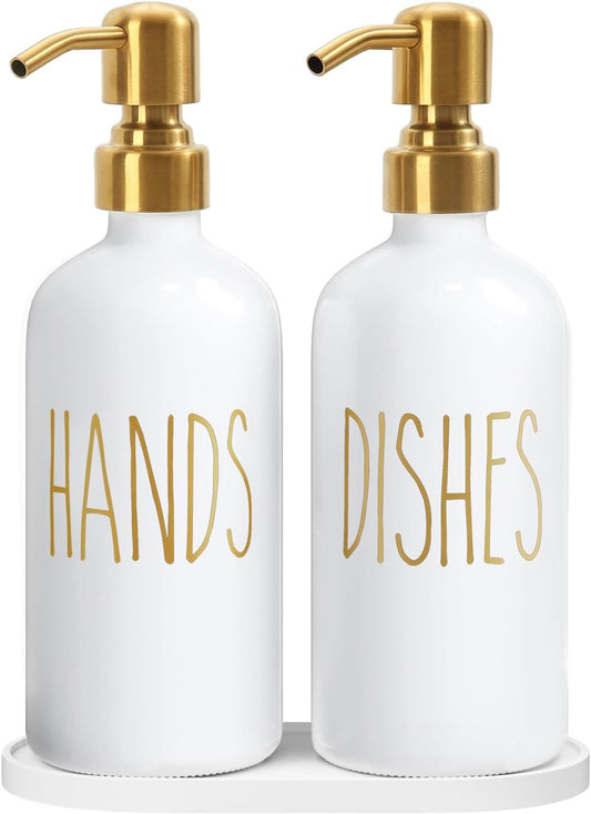 MOMEEMO Kitchen Soap Dispenser Set, Contains Dish and Hand Soap Dispenser, Suitable for Kitchen Counter Decor. (White)
