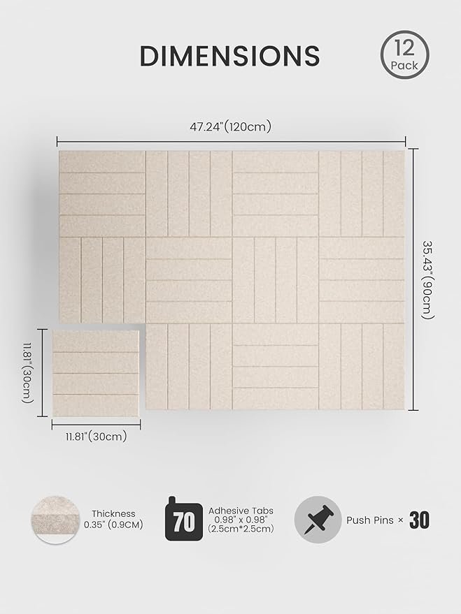 Bumusty Large Cork Board Alternative-48 x 36" Felt Bulletin Board Tiles