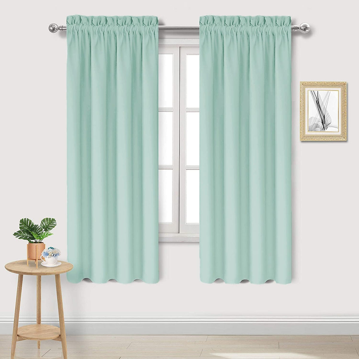 DWCN Blackout Curtains for Living Room Thermal Insulated, Energy Saving & Noise Reducing Bedroom Curtains, Mint Green, W 42x L 72 Inch, Set of 2 Rod Pocket Curtain Panels