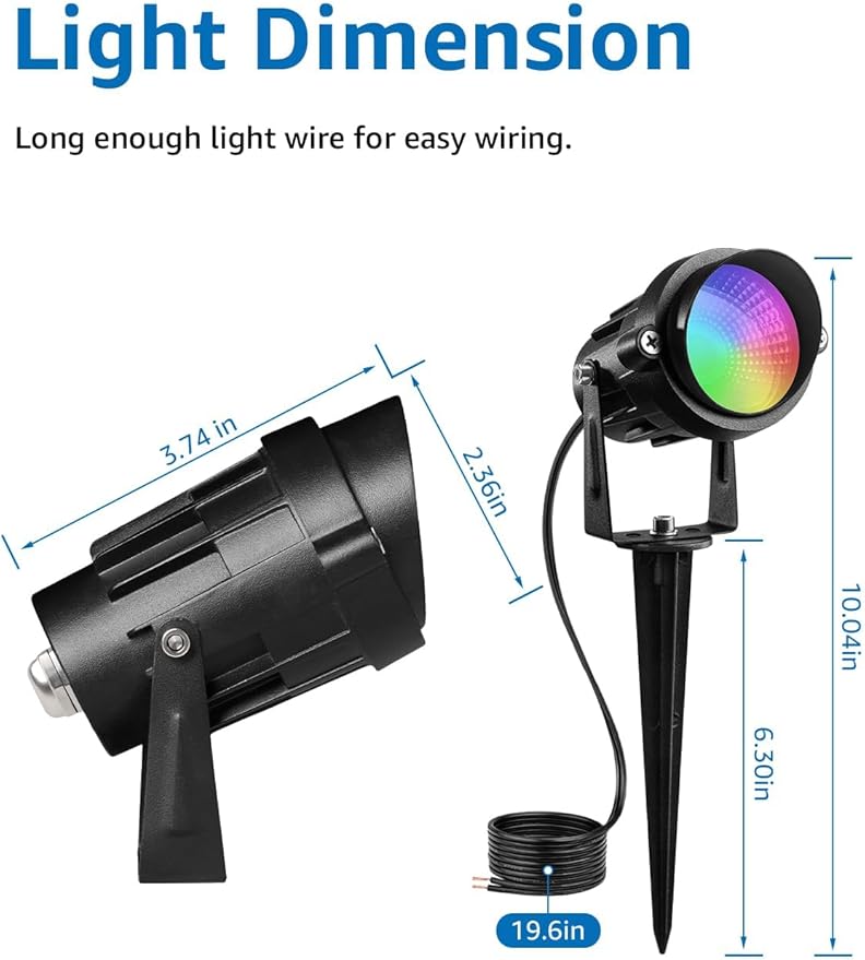 SUNVIE 12W Low Voltage Landscape Lighting RGB Color Changing LED Landscape Lights with Remote Control Waterproof Garden Patio Spotlight Christmas Decoration for Outdoor(10 Pack with Connector)