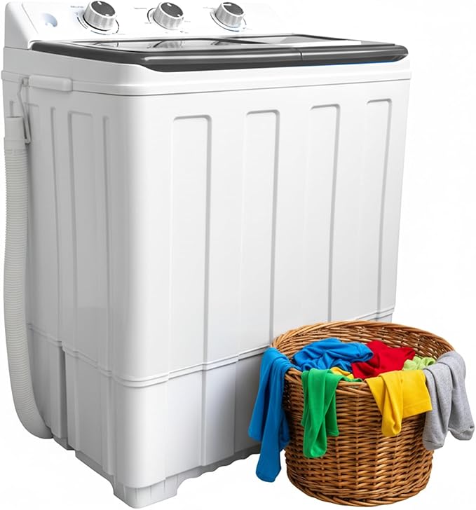 14 lbs Portable Dual Tub Washing Machine with 9.5 lbs Wash Capacity and 4.5 lbs Spin Capacity, Perfect for Small Spaces & Dorms, Grey