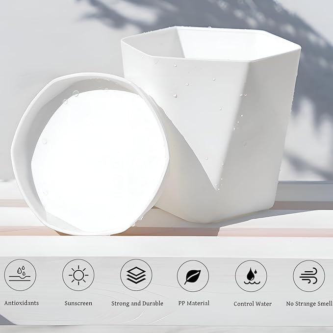 InmeRun Plant Pots Indoor Plastic Flower Pots Outdoor 7 inch Set of 12 Pack with Drainage Holes and Saucers for Garden Pots (7 in 12 White)