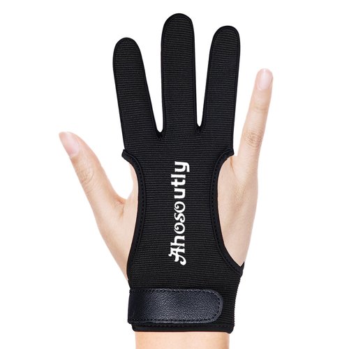 AHOSOUTLY Archery Glove Three Finger Leather Elasticity Archery Protective Gloves Archery Shooting Gloves for Adult and Kids,Protective Gear (Black, Medium)