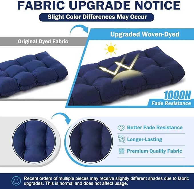 IPYNBAP Outdoor Bench Cushion, 48x18x5 Inch, Waterproof Bench Cushion for Outdoor/Indoor Furniture, Tufted Patio Bench Seat Cushion, Fade Resistant Outdoor Cushions for Porch Swing Couch, Navy Blue