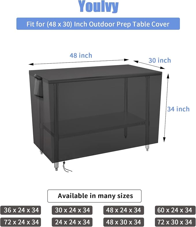 Outdoor Prep Table Cover 48 Inch,Waterproof Fadeproof UV Resistant Patio Stainless Steel Metal BBQ Table Cover All Season Protection for Outdoor Table - 48 x 30 x 35 Inch