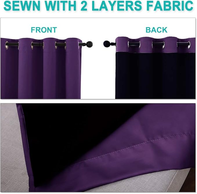 NICETOWN Royal Purple Full Shade Curtain Panels, 62 x 72 inch, Pair of Energy