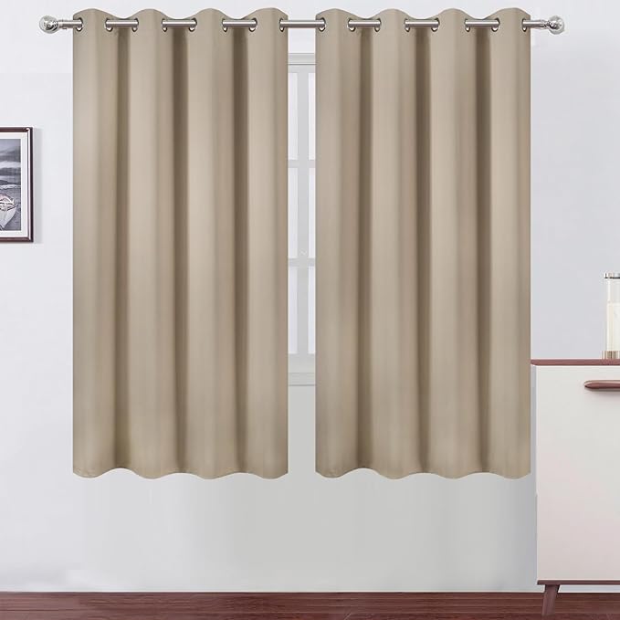 LEMOMO Khaki Blackout Curtains 66 x 63 Inch Length/Set of 2 Curtain