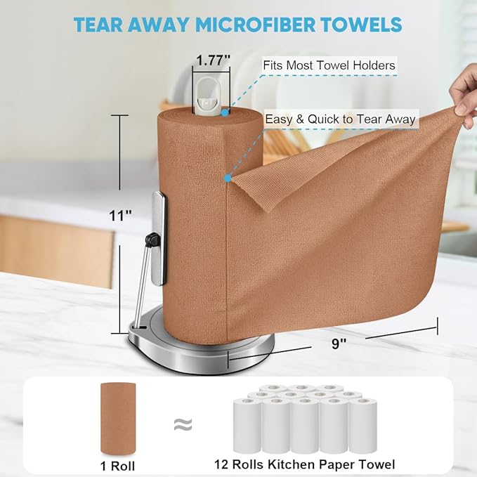 AIDEA Microfiber Cleaning Cloth Roll, 55 Sheets Shop Towels Washable, Microfiber Towels for Cars, Shop Rags Reusable Paper Towel for Automotive, Workshop, House, Kitchen, Cleaning Supplies11??9" Coffee