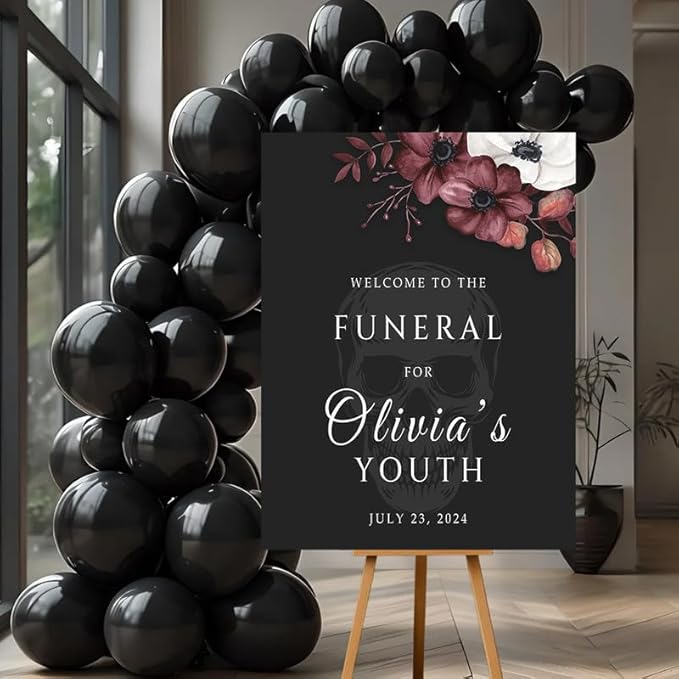 Funeral For My Youth 30th Birthday Party Welcome Sign, Personalized Welcome Board R.I.P Twenties Custom Decor, Gothic Skulls Farewell to Youth.