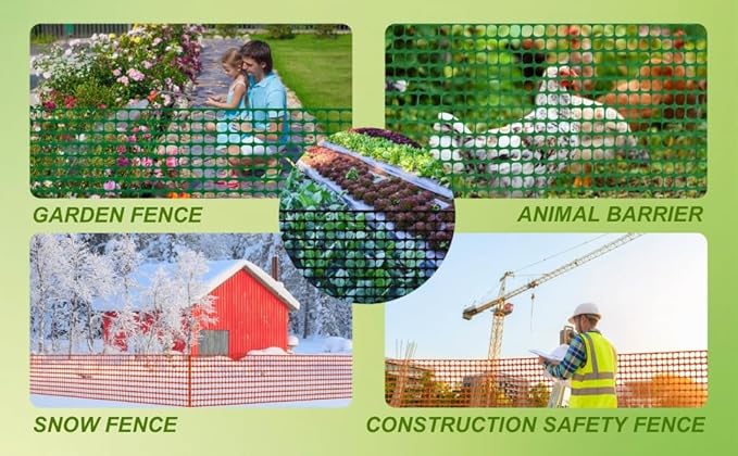 PotatoLife Plastic Mesh Fence Safety Fence, Extra Strength 4'x100' Roll with 100 Zip Ties, Resuable Temporary Netting for Garden Fencing, Construction, Snow Fencing, Animal Barrier, Poultry, Deer, Dog