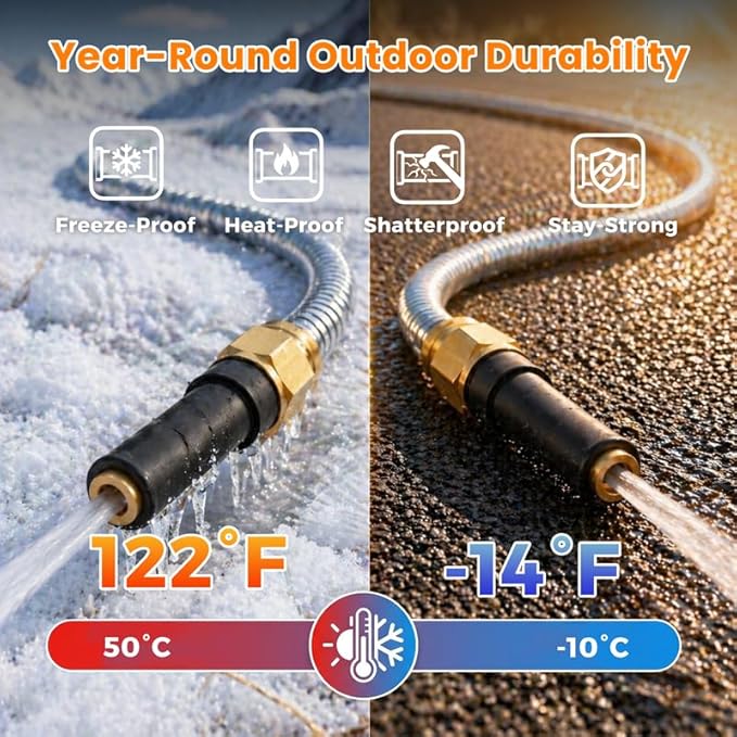Rosy Earth Expandable Metal Garden Hose 50 FT - 304 Stainless Steel Water Hose 50 FT - Lightweight non Kinking Flexible Garden Hose, no Bite