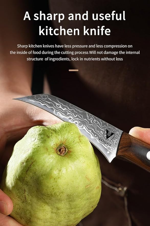 3.5" Paring Knife Damascus Steel Peel Chef Knife - 67-Layer Forged Fruit/Vegetable Knife with Natural Solid Wood Handle, 15° Double-Edged Blade, Ultra-Sharp & Corrosion Resistant