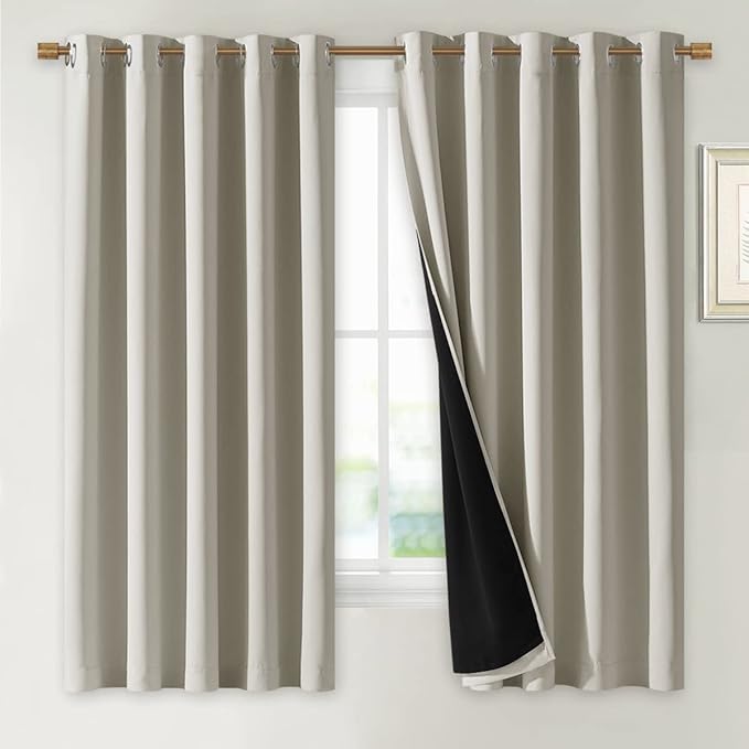 NICETOWN Natural 100% Blackout Lined Curtains, 2 Thick Layers Completely