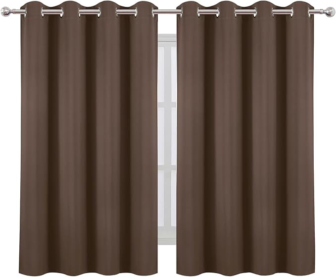 LEMOMO Blackout Curtains 66 x 54 Inch Long Chocolate Curtains Set of 2 Panels