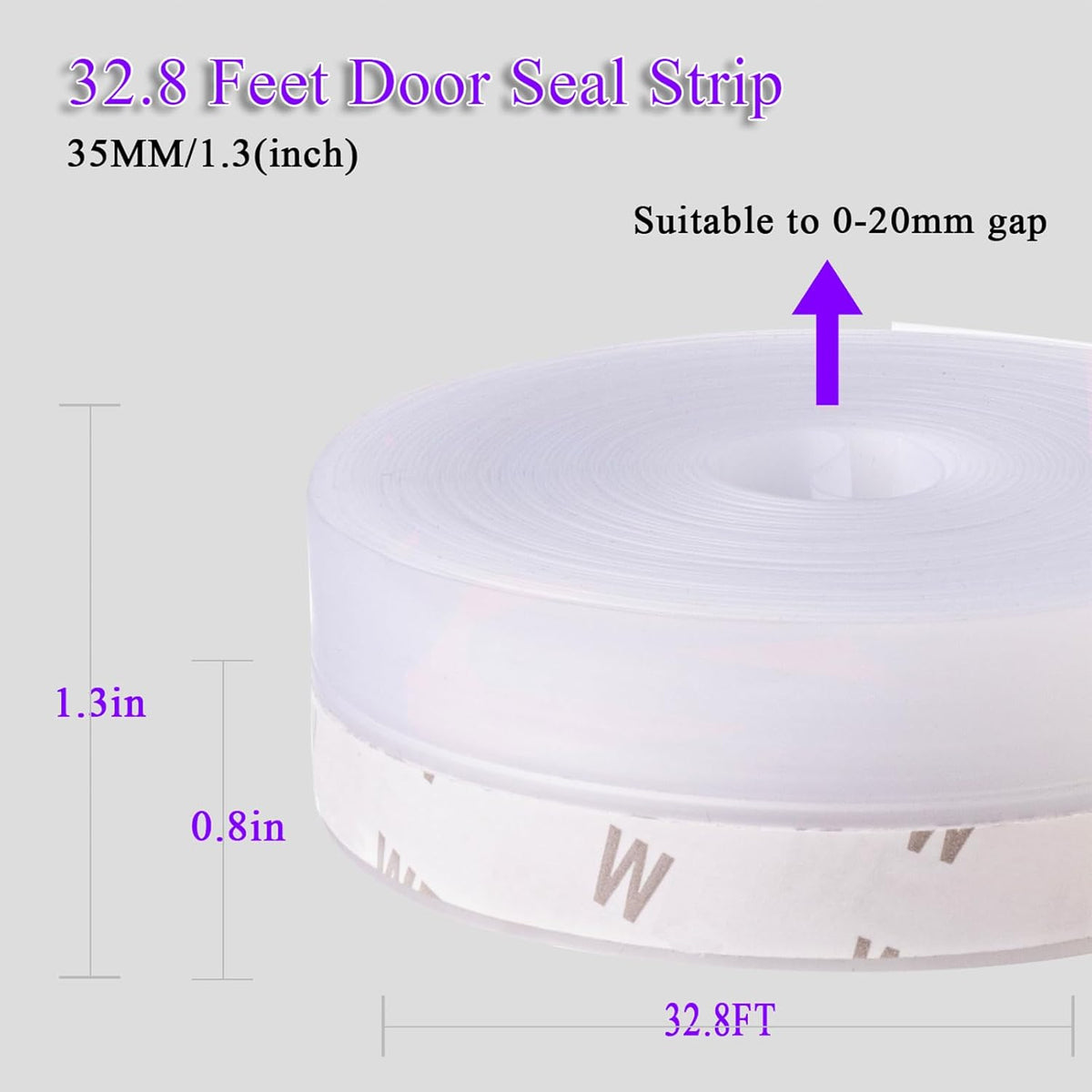 Weather Stripping Door Seal Strip for Gaps, Silicone Draft Stopper Adhesive Tape for Sliding Doors, Windows, Shower Glass, Soundproof Seal for Home Insulation, 32.8ft Roll White