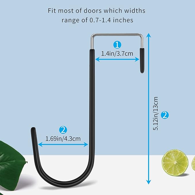 FYY Over the Door Hooks, 8 Pack Door Hangers Hooks with Rubber Prevent Scratches Heavy Duty Organizer Hooks for Living Room, Bathroom, Bedroom, Kitchen Hanging Clothes, Towels, Hats, Coats, Bags Black