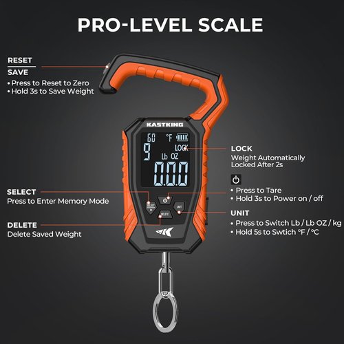KastKing Weighmaster Fishing Scale - High-Precision Digital Display, 120 lb Capacity, Waterproof