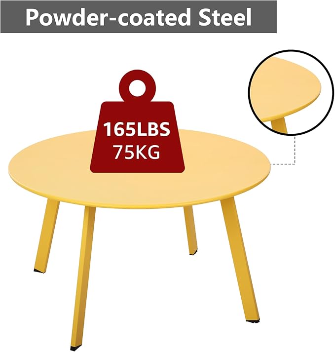 Meluvici Outdoor Side Table, Outdoor/Indoor Metal Steel Patio Coffee Table, Round Weather Resistant Anti-Rust (Yellow)