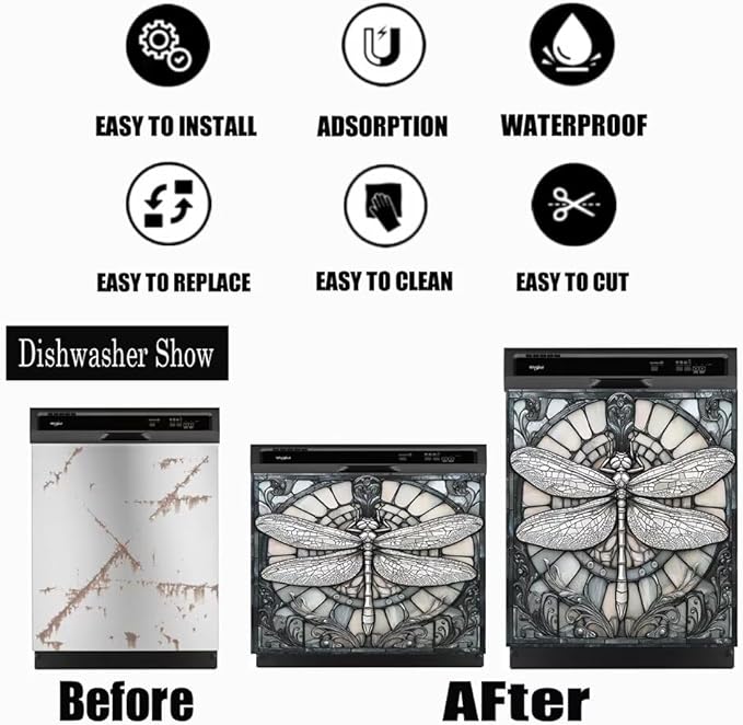 Dishwasher Magnetic Cover Front Door Dragonfly Refrigerator Magnet Decor Magnetic Sheet Sticker for Kitchen Appliance 23X26 in