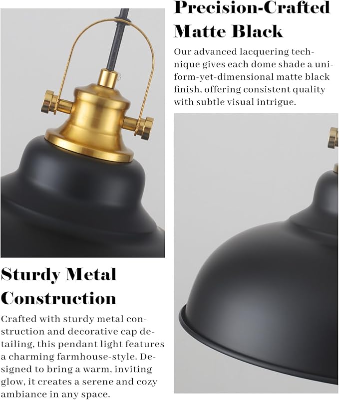 Black and Gold Pendant Light, 11.41 Inch Industrial Pendant Light Kitchen Island, Farmhouse Pendant Lights 2 Packs, Island Pendant Lights for Kitchen, Dining Room, Living Room
