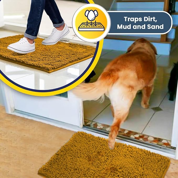 Muddy Mat® | Super Water Absorbent Door Mat Indoor, Microfiber Quick Dry Chenille Entryway Rug, Slip Resistant Front Door Mat, Indoor Mats for Entryway, Machine Washable Pet Rug, Gold 36" x 72"