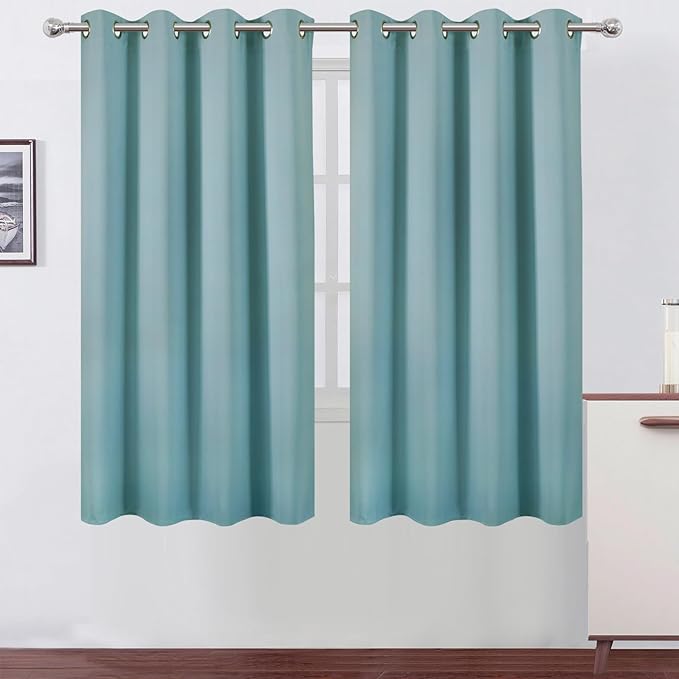 LEMOMO Stone Blue Blackout Curtains 66 x 63 Inch Length/Set of 2 Curtain