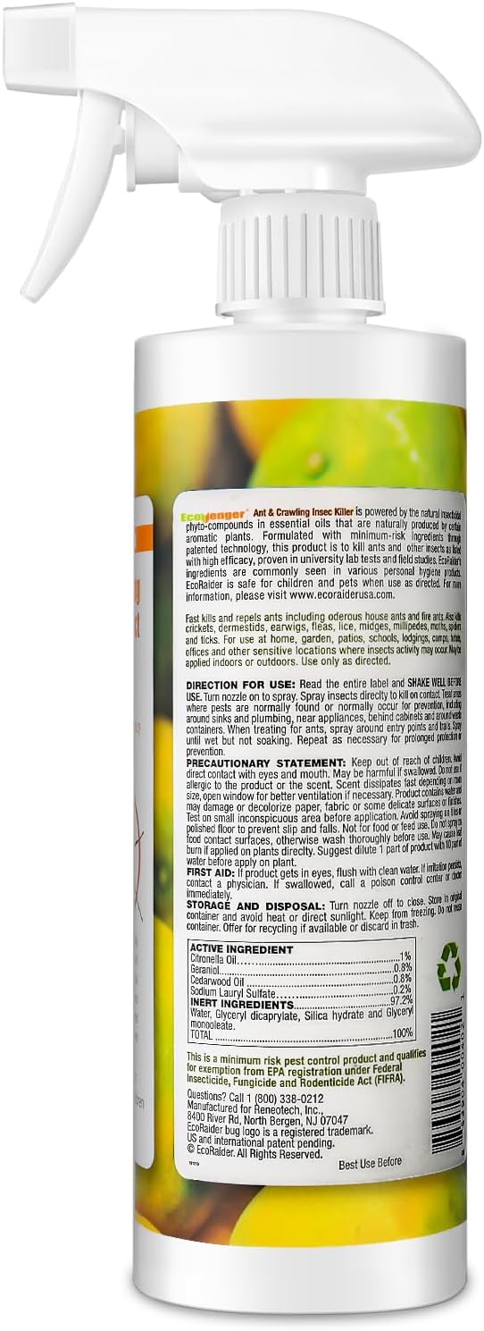 EcoVenger Ant Killer & Crawling Insect Killer (Citrus Scent) 16 oz, Kills Fast in Minutes, Also Kills Spiders, Centipedes & More, Repels with Residual, Natural & Non-Toxic, Safe for Children & Pets