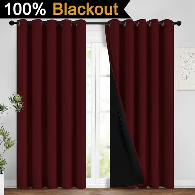 Yakamok 100% Blackout Curtains for Living Room, Noise Reducing Drapes, Thermal