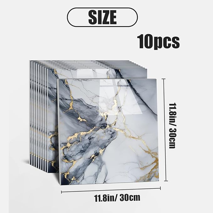 Chejiaye Thick 10pcs Marble Peel and Stick Backsplash Surface Waterproof Wall