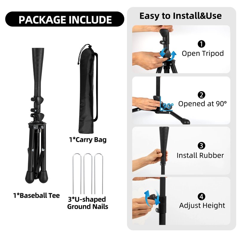 Kids Baseball Tee, 20.87 to 31.29 Inches Batting Tees for Baseball with Carry Bag, Portable Stable Baseball Tees for hitting, Tripod Tanner Tee for Baseball Practice Stand Aged 3-8 Years (Black)