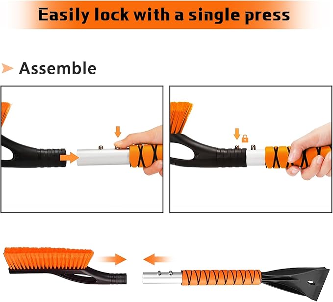Snow Brush & Ice Scraper, 27 Inch, Ice Scrapers for Car Windshield, Detachable Snow Removal Tool with Ergonomic Foam Grip for Cars Trucks Suvs (Heavy Duty Abs, PVC Brush)