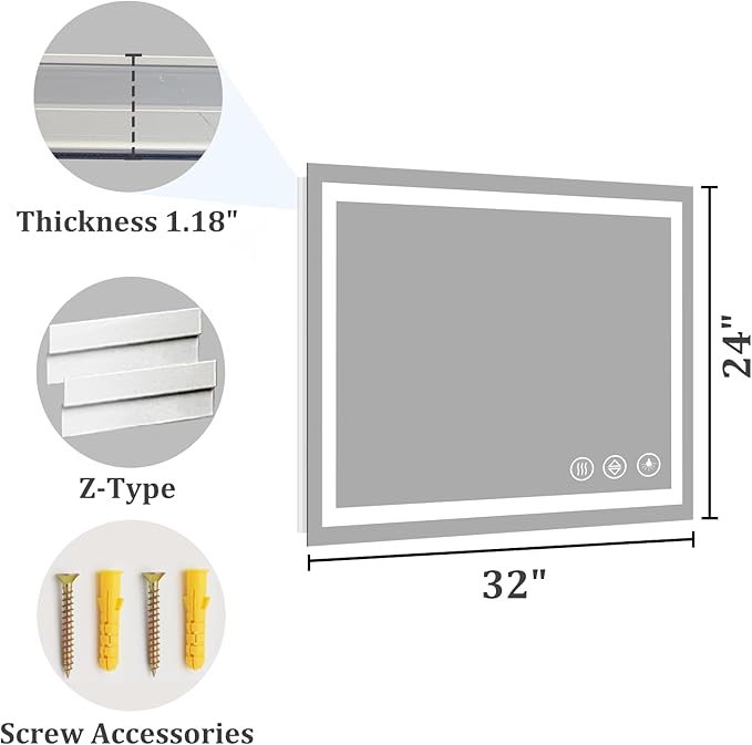 Koonmi 32"x24" LED Mirror for Bathroom, 90CRI Anti-Fog Vanity Mirror