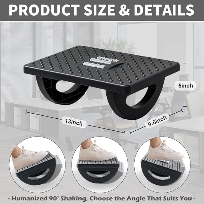 Foot Rest for Under Desk at Work - Ergonomic Foot Stools for Under Office Desk - Rocking Footrest with Roller Massager - Leg Rest for Chair, Computer Gaming -13" L x 9.6" W x 5" H