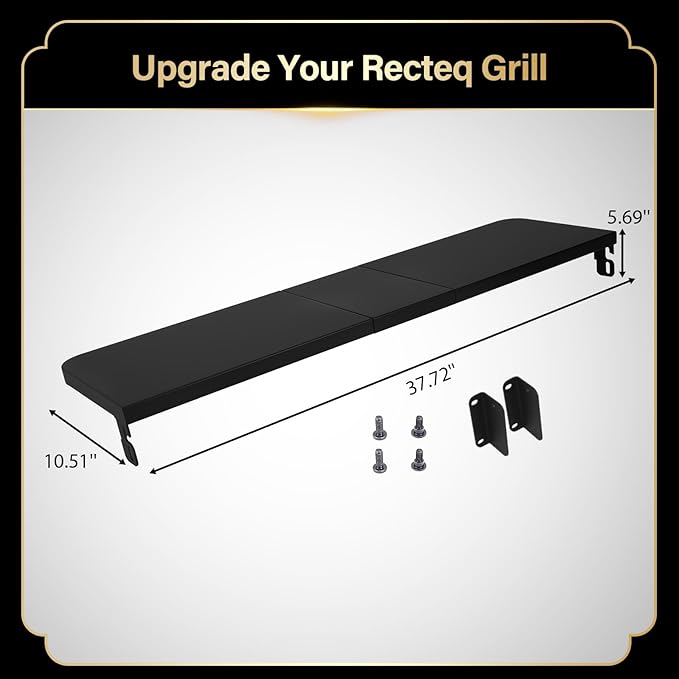 QuliMetal Front Shelf for Rec Tec RT-800DB, Folding Front Grill Table Accessory, Foldable Pellet Grill Shelf with Extra Prep Space for Food Prep, Trays, Tools and Storage, 37.7" x 10.5"