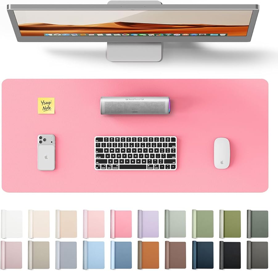 YSAGi Leather Desk Pad Protector, Large Mouse Pad, Non-Slip PU Leather Desk Blotter, Laptop Desk Pad/Mat, Waterproof Writing Pad for Office and Home (23.6" x 13.8", Pink)