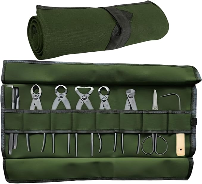 BLIRITEL Garden Roll Up Tool Bag, Canvas Bonsai Tools Roll with 8 Pockets, Multifunctional Tool Bag Organizer for Bonsai Tool Kits Storage, Wrench Roll Tool Pouch (Bag Only, Tools Not Include)