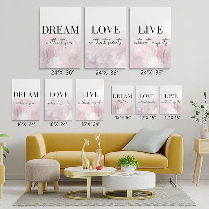 GUBIYU Dream Love Live Quotes Posters Print Set of 3 Pink Purple Love Quotes
