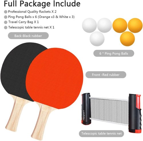 FBSPORT Ping Pong Paddle Set - Portable Table Tennis with Retractable Net, Rackets, Balls & Carry Bag