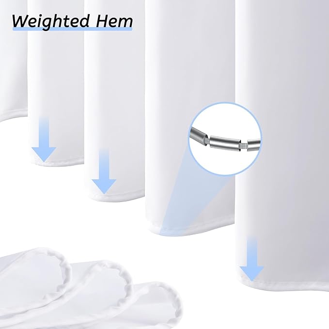 Furlinic 72x75 Waterproof No Hook Needed White Shower Curtain,Soft Polyester Fabric Bathroom Curtain with 10 Rustproof Split Grommet,Light Weighted & Washable, Hotel Style, Standard Size.