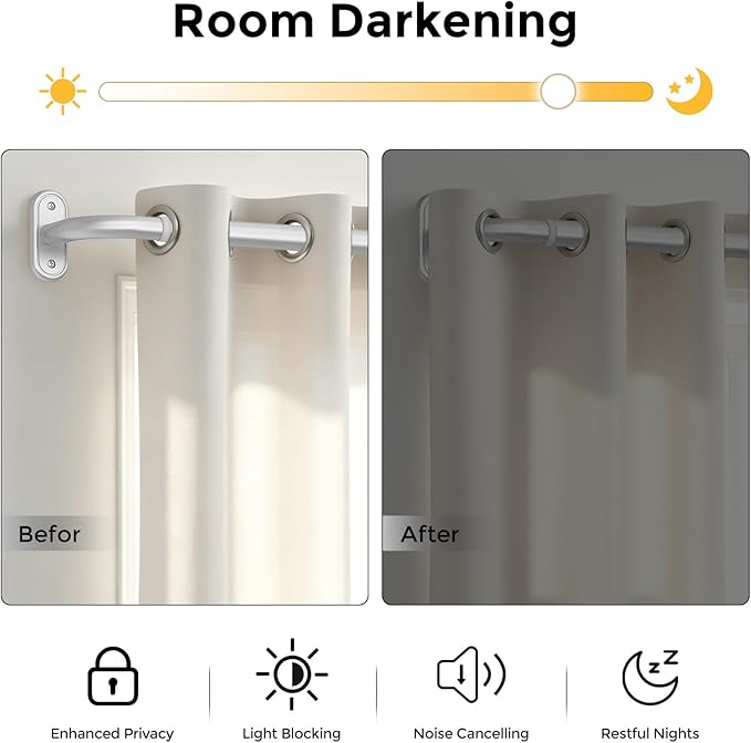 2 Pack Curtain Rods 36-88 Inch, 1 Inch Adjustable Heavy Duty Room Darkening