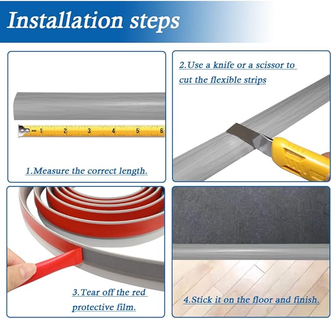 Floor Transition Strip Self Adhesive Carpet & Flooring Transitions Edging Trim Strip PVC Threshold Transitions Suitable for Threshold Height Less Than 5mm (3.3Ft, Wood Grain Gray-New)