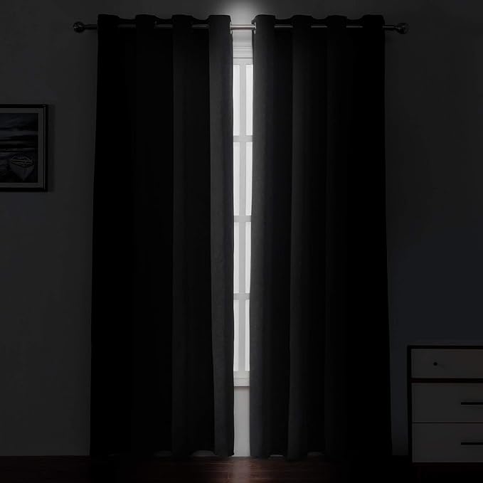 LEMOMO Blackout Curtains 52 x 108 inch/Black Curtains Set of 2 Panels/Thermal