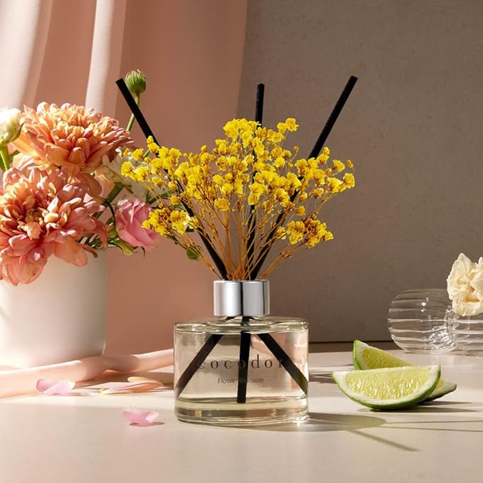 COCODOR Reed Diffuser Set with Preserved Baby's Breath with Sticks/April Breeze / 6.7oz / Scent Fragrance Oil Diffuser for Bedroom Bathroom Home Décor