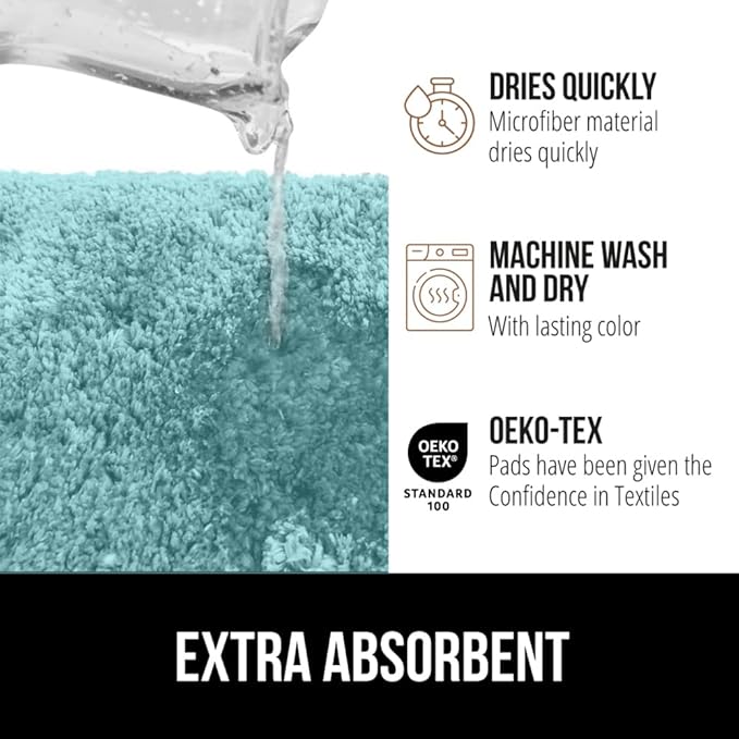 GORILLA GRIP Bathroom Rugs, 36x24, Ultra Soft Absorbent Mat, Thick Plush Bath Rug, Machine Washable, Microfiber Quick Dry, Mats for Shower, Bathtub and Floor, Home Decor Accessories, Spa Blue
