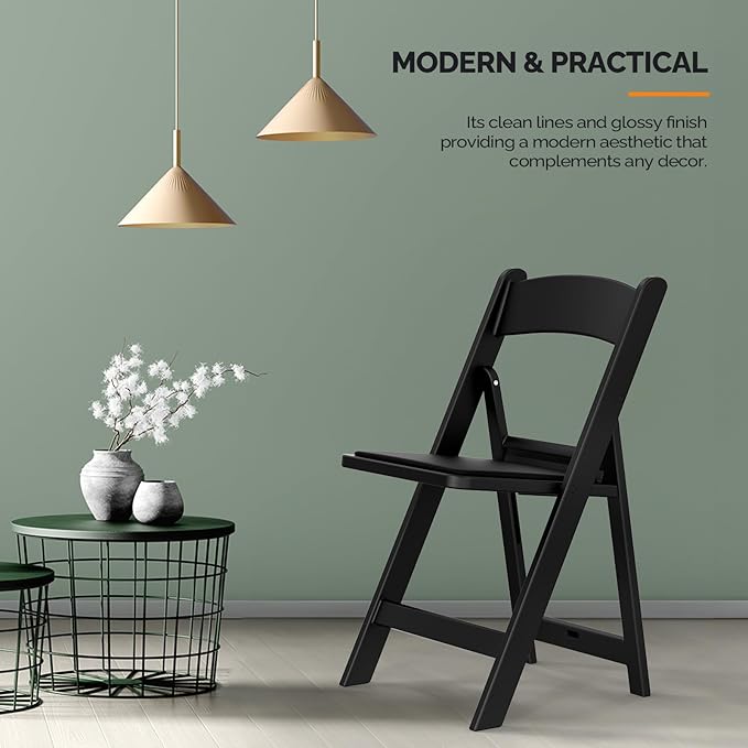 VINGLI Resin Folding Chairs with Cushion, Foldable Plastic Chair with Comfortable Padded Seats, Perfect for Event Party Indoor Outdoor, Black, 1 PC
