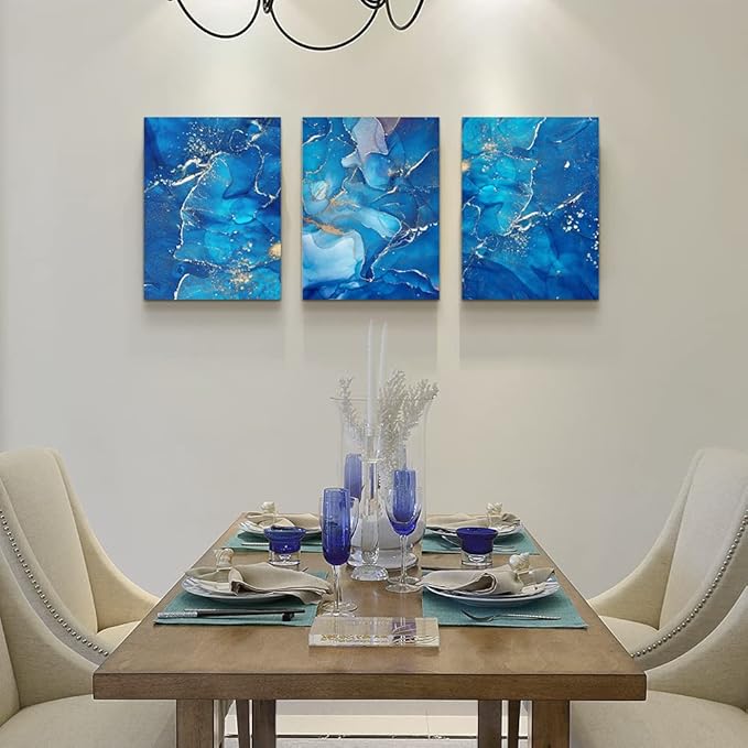Canvas Wall Art For Living Room Family Wall Decorations For Bedroom Modern Bathroom Wall Decor Paintings Abstract Blue Pictures Artwork Inspirational Canvas Art Prints Kitchen Home Decor 3 Piece