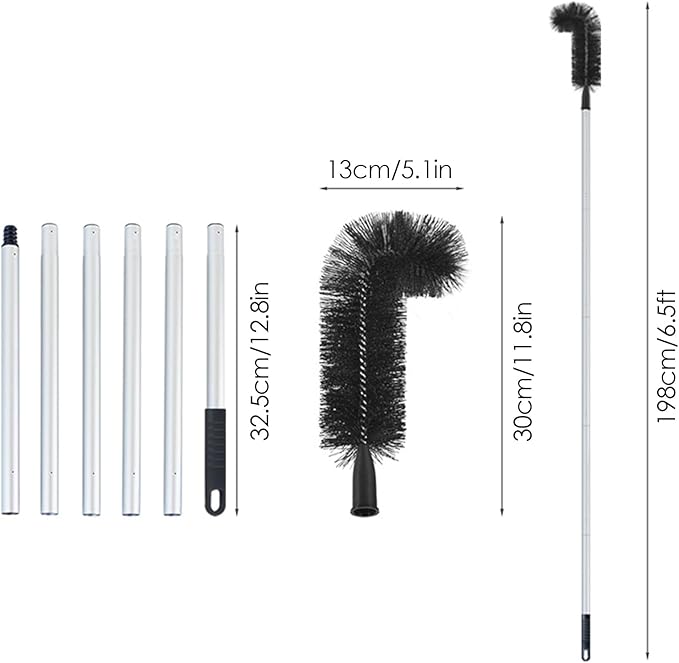Gutter Cleaning Tool with Curved Stiff Bristles, Retractable Flexible Roof Gutter Brush Cleaner for Removing Dust, Leaves, Debris, and Branches