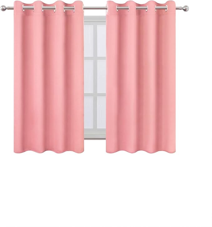 LEMOMO Blackout Curtains 66 x 54 Inch Long Pink Curtains Set of 2 Panels Room