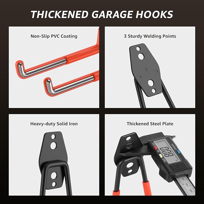 30 Pack Garage Hooks, Heavy Duty Steel Wall Mount Utility Hangers with Anti-Slip Coating for Hanging Bikes, Ladders, Power Tools, and Garden Equipment
